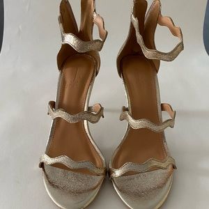 J Crew gold high heel sandals